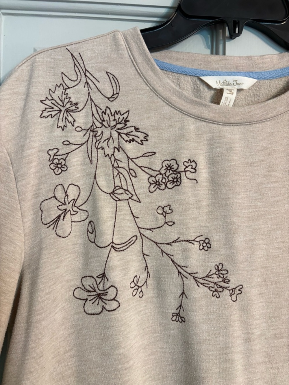 Matilda Jane M Beige Floral Long Sleeve Top with White Eyelet Ruffle - Picture 2 of 7
